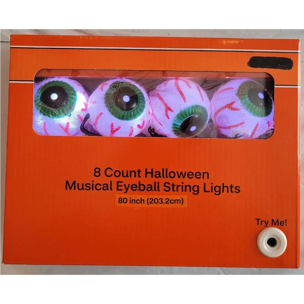 2x Spooky Village 8 Count Halloween Musical Sound Effects Eyeball String Lights